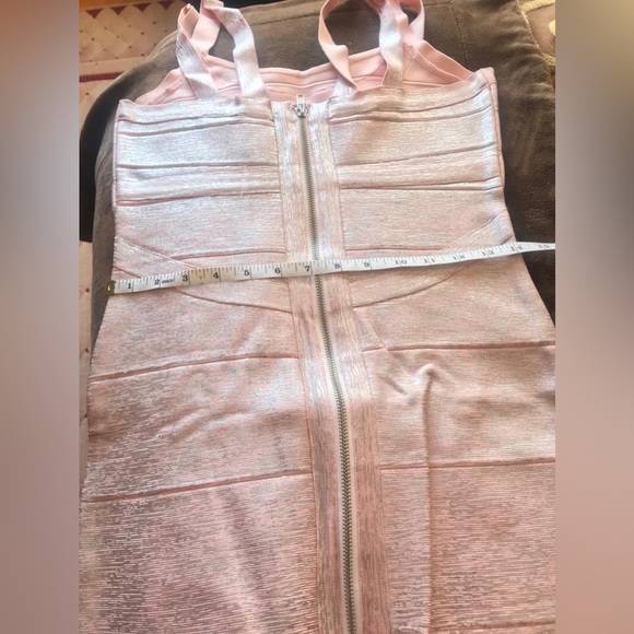 JS Collections pink & silver bodycon midi dress with zipper in sz 4. Stretchy - Picture 7 of 13